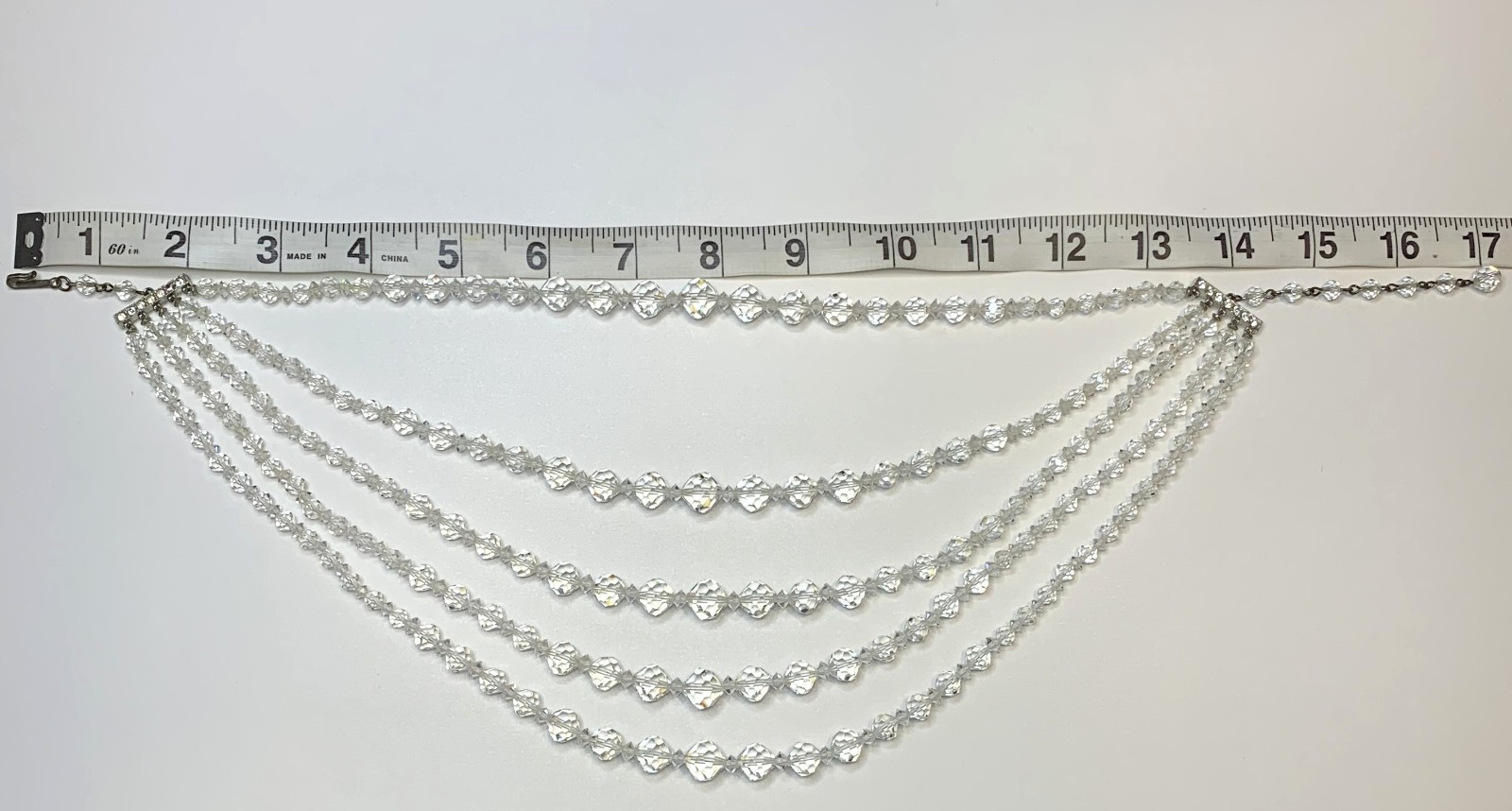 Vintage Laguna 5 Strand Graduated Clear Faceted Crystal Necklace 14.5” – 16.75”