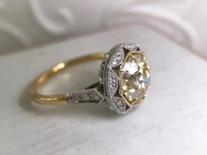 Art Deco S style 4Ct Old European Cut Lab Created Diamond 14K Gold Finish Ring