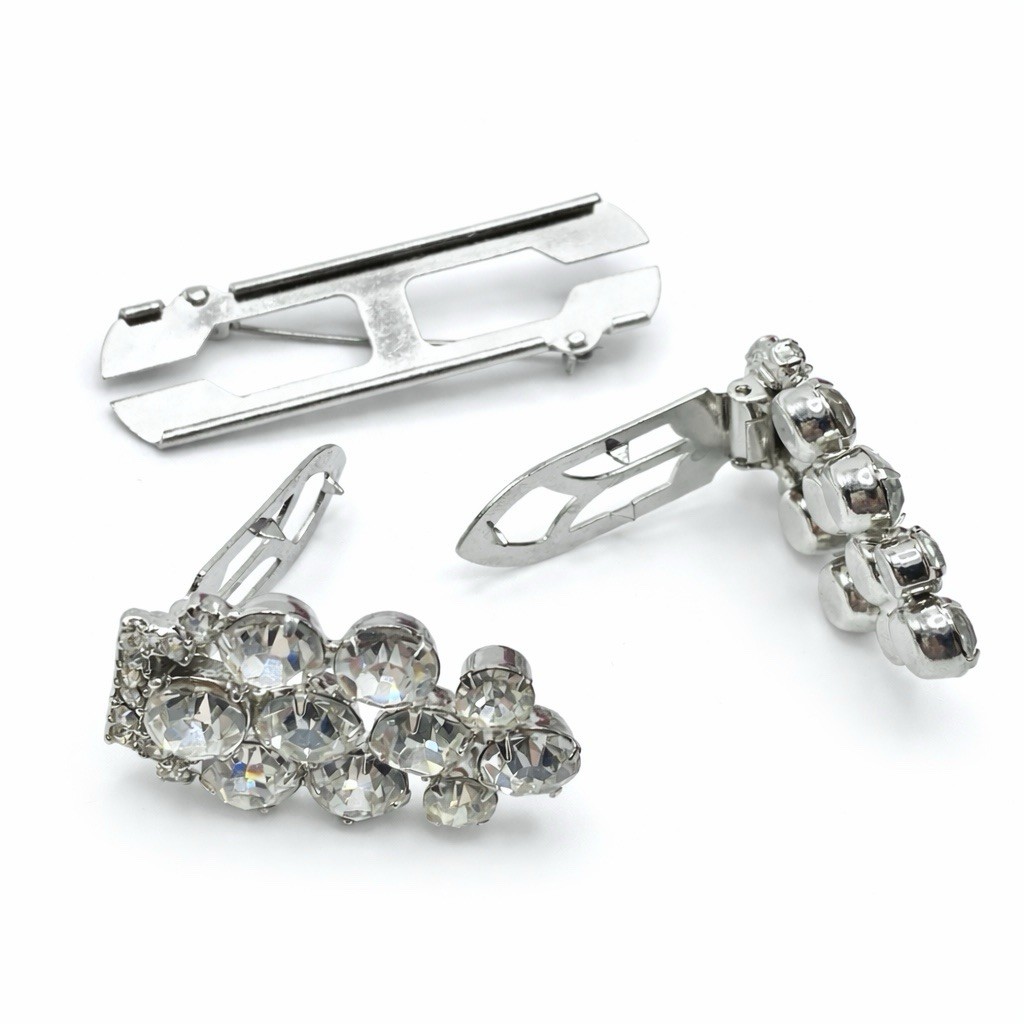 Vintage Rhinestone Duette Brooch Dress Clips Convertible Pat Pend Bridal