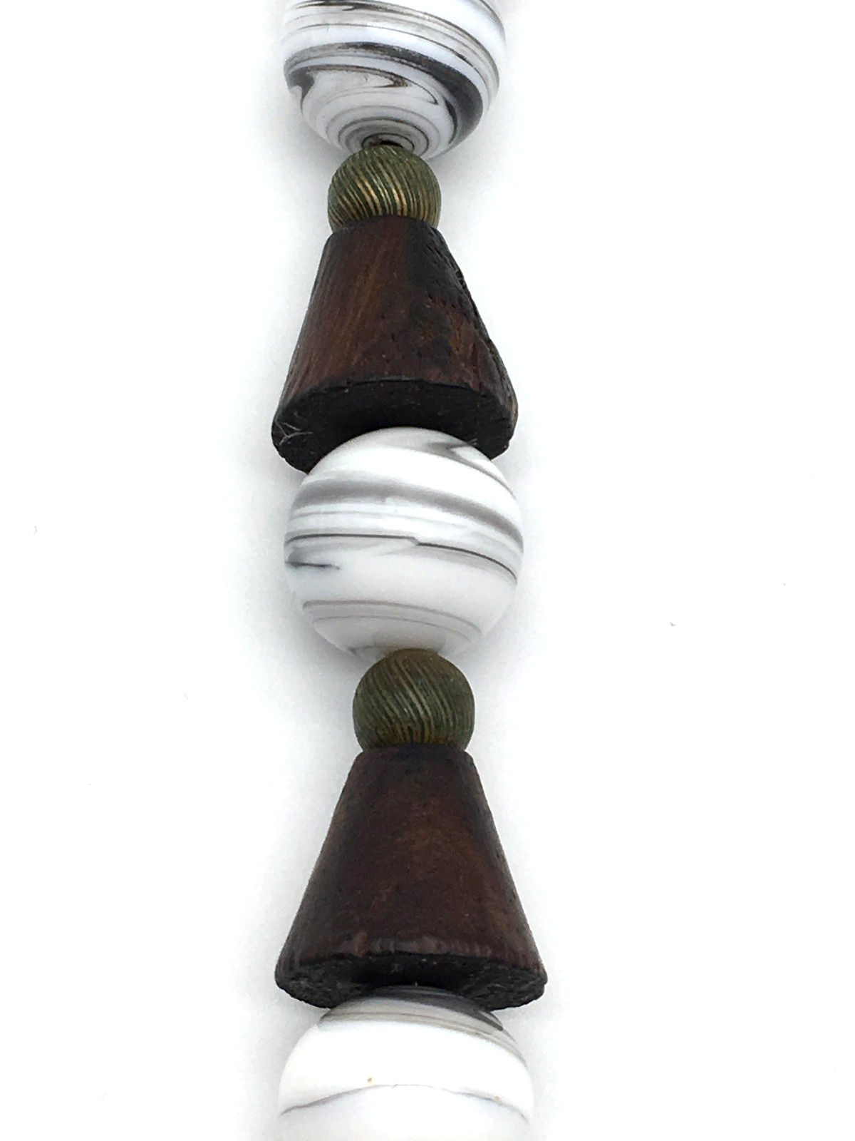 Miriam Haskell Signed Black Ceramic Cone Wood White Art Glass Beads 24″ Necklace