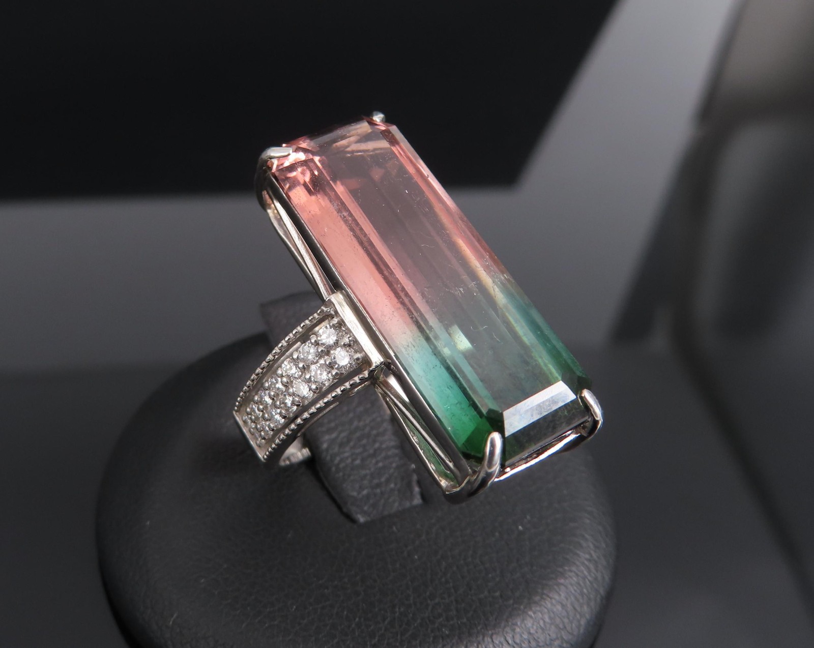 Rare 15.82ct Natural Party Color Tourmaline 0.35ct Diamond Platinum Ring, Size 7