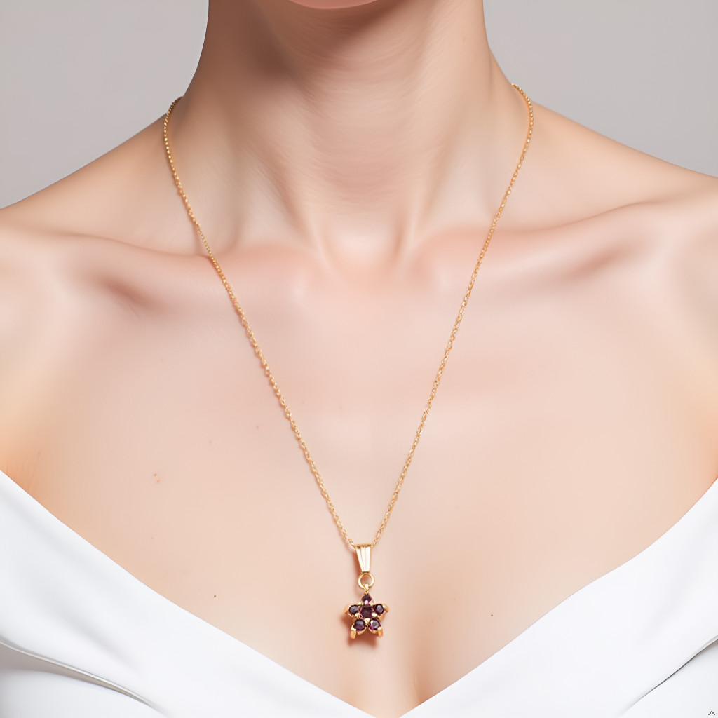 14K Solid Yellow Gold Natural Ruby Gold Star Pendant Necklace, 5 Red Rubies
