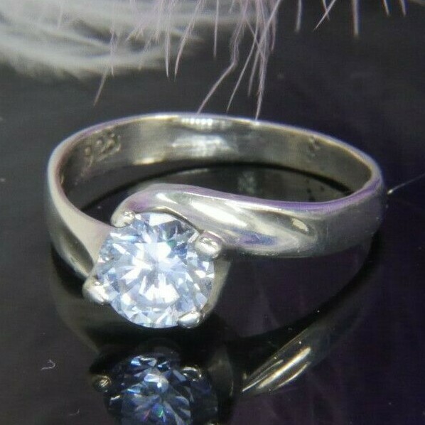 Iolite 6mm Cordierite 0.925 Sterling Silver Estate Engagement Band Ring size 6.5