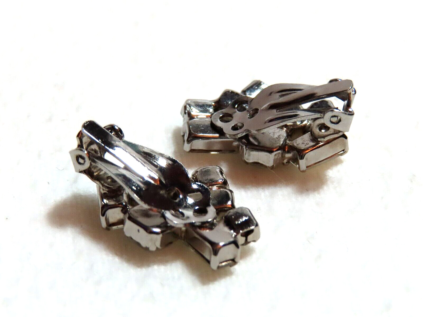 Vintage Clear Glass Rhinestone Baguettes Clip-On Earrings Silver Tone