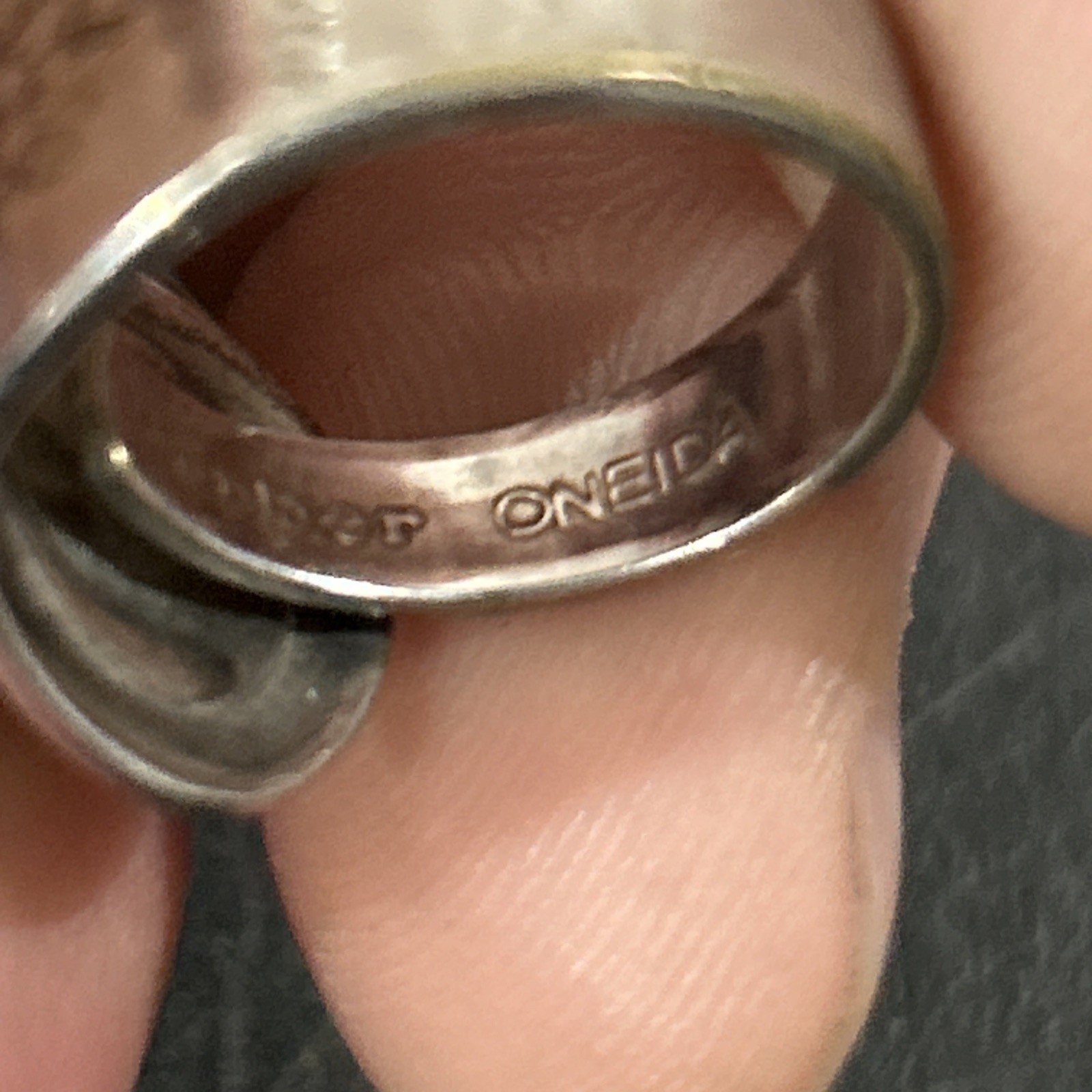 Vintage Etched Silver Oneida Gerber Baby Spoon Ring 60’s 70’s Size 7 3/4