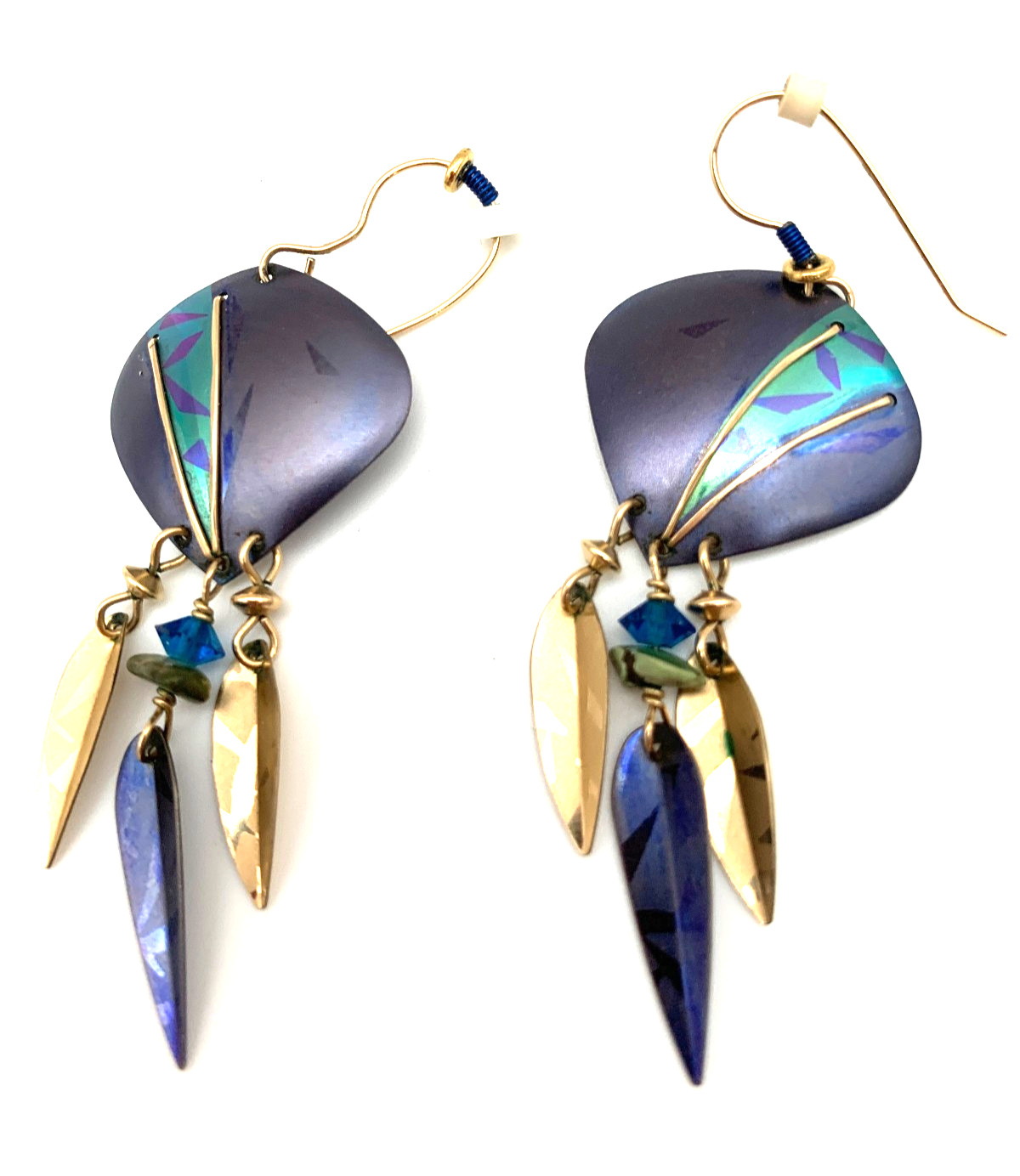 Vintage Holly Yashi Blue Niobium Artist Signed Gold Filled Earrings 80’s/90’s