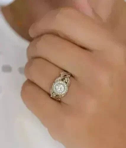 2Ct Art Deco Vintage Style Lab Created Diamond Engagement 14K White Gold FN Ring