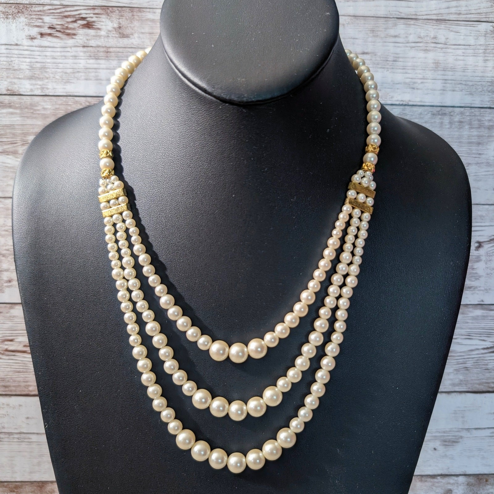 Vintage Necklace Faux? Pearl & Gold Tone Layered Statement