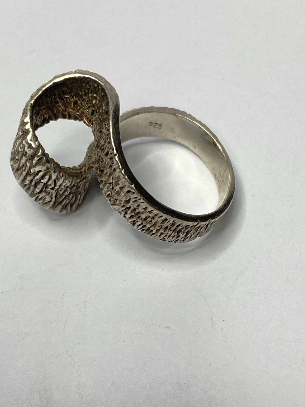 Vintage Half Loop Offset Textured 925 Silver Ring Rare Size 7.25 and 8 grams