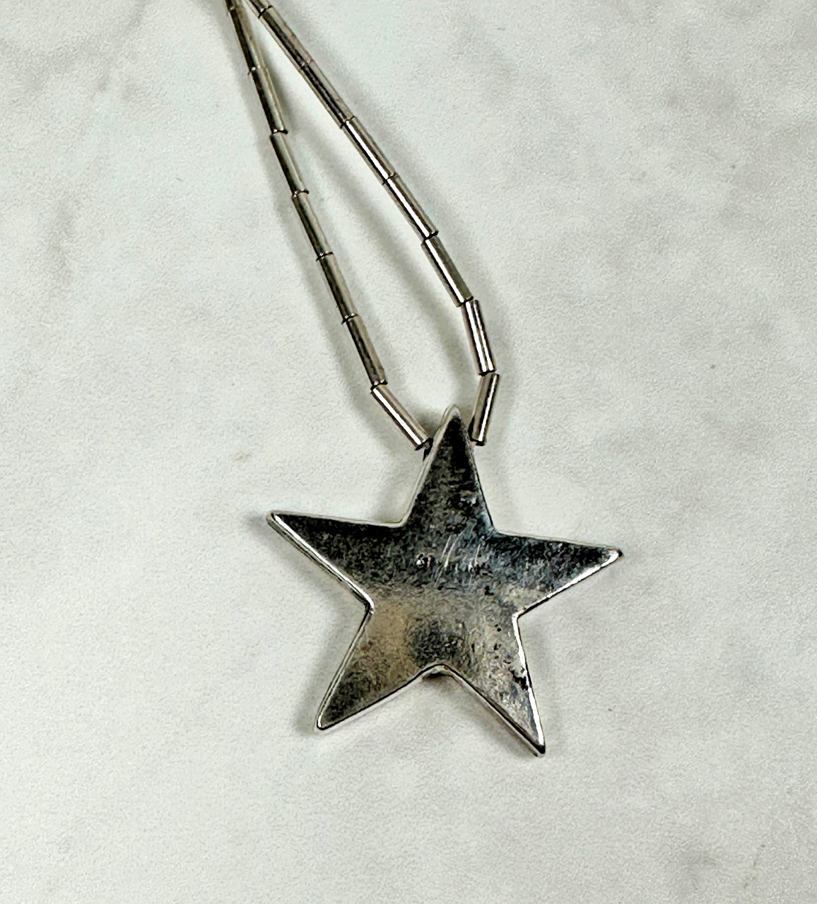 Sterling Silver Texas Star Necklace with Turquoise Chip Inlay – 14″