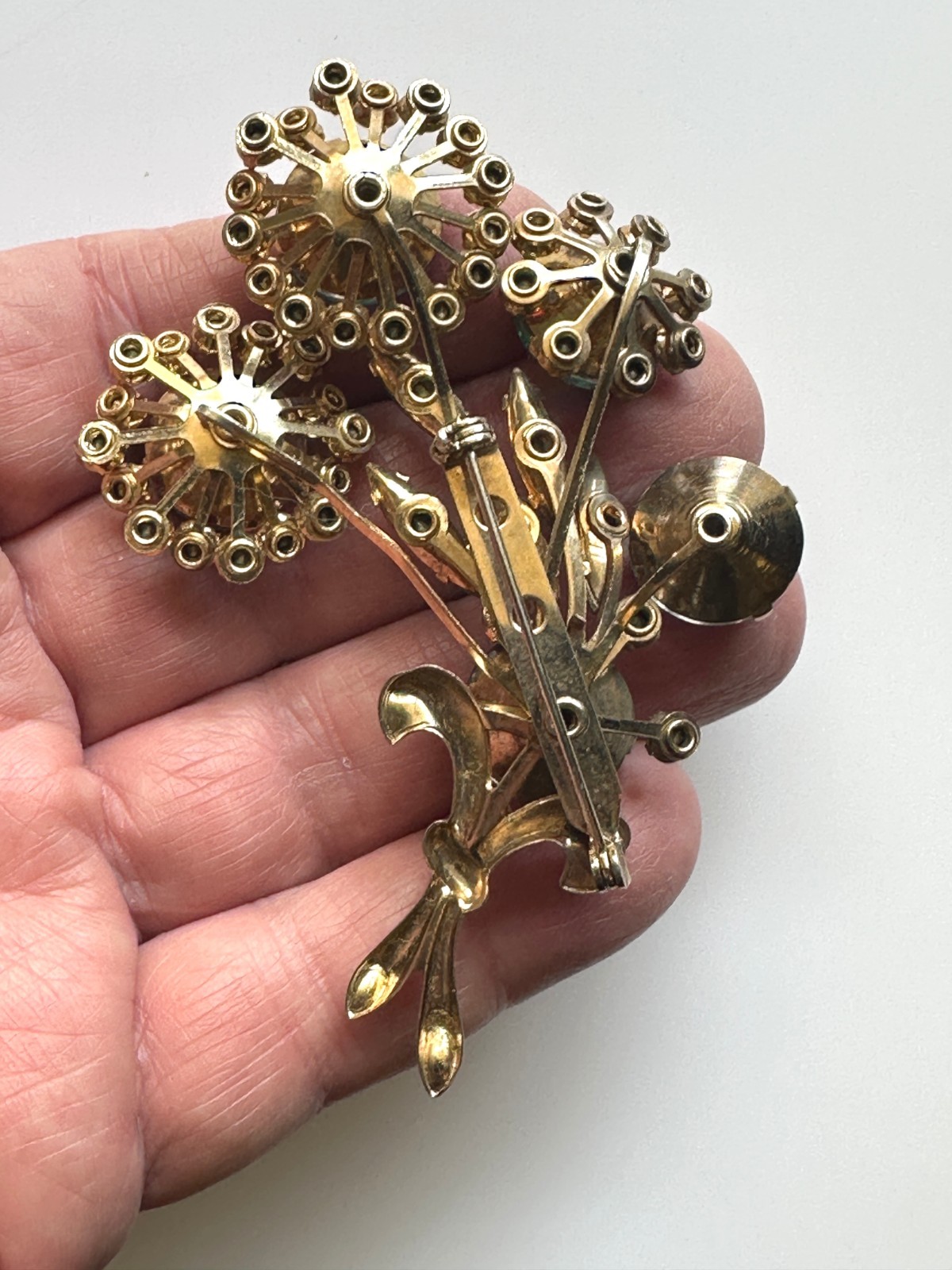 Vintage Large Watermelon AB Rhinestone Flower Bouquet Brooch Stunning Unsigned