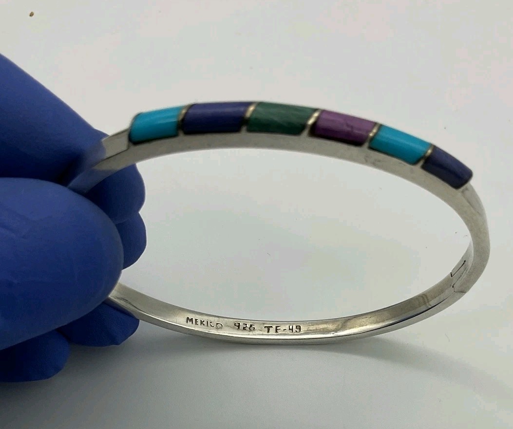 925 Bangle Locking Cuff With Purple And Blue Stones 7″