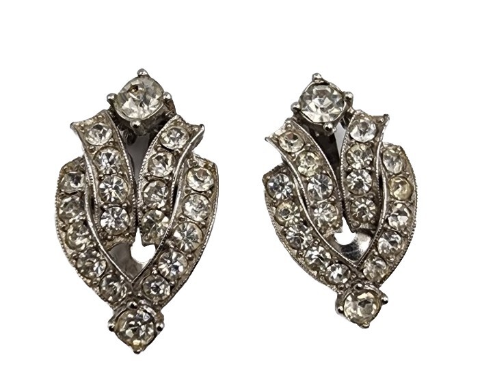 Vintage Art Deco Rhinestone Geometric Luxurious Sparkle Silver Tone Clear Vogue