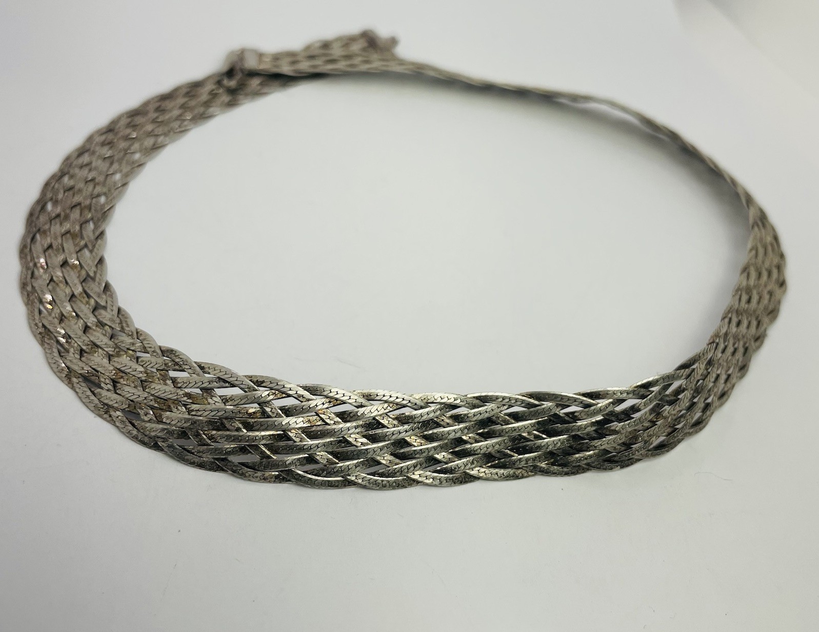SU Italian Woven Mesh Link Sterling Silver Choker Chain 17.5in (23.75g)