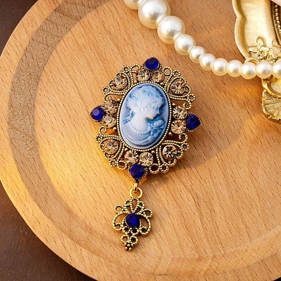 2 Pcs Blue Elegant Victorian Vintage Court Style Cameo Brooch Pin Lady Portrait