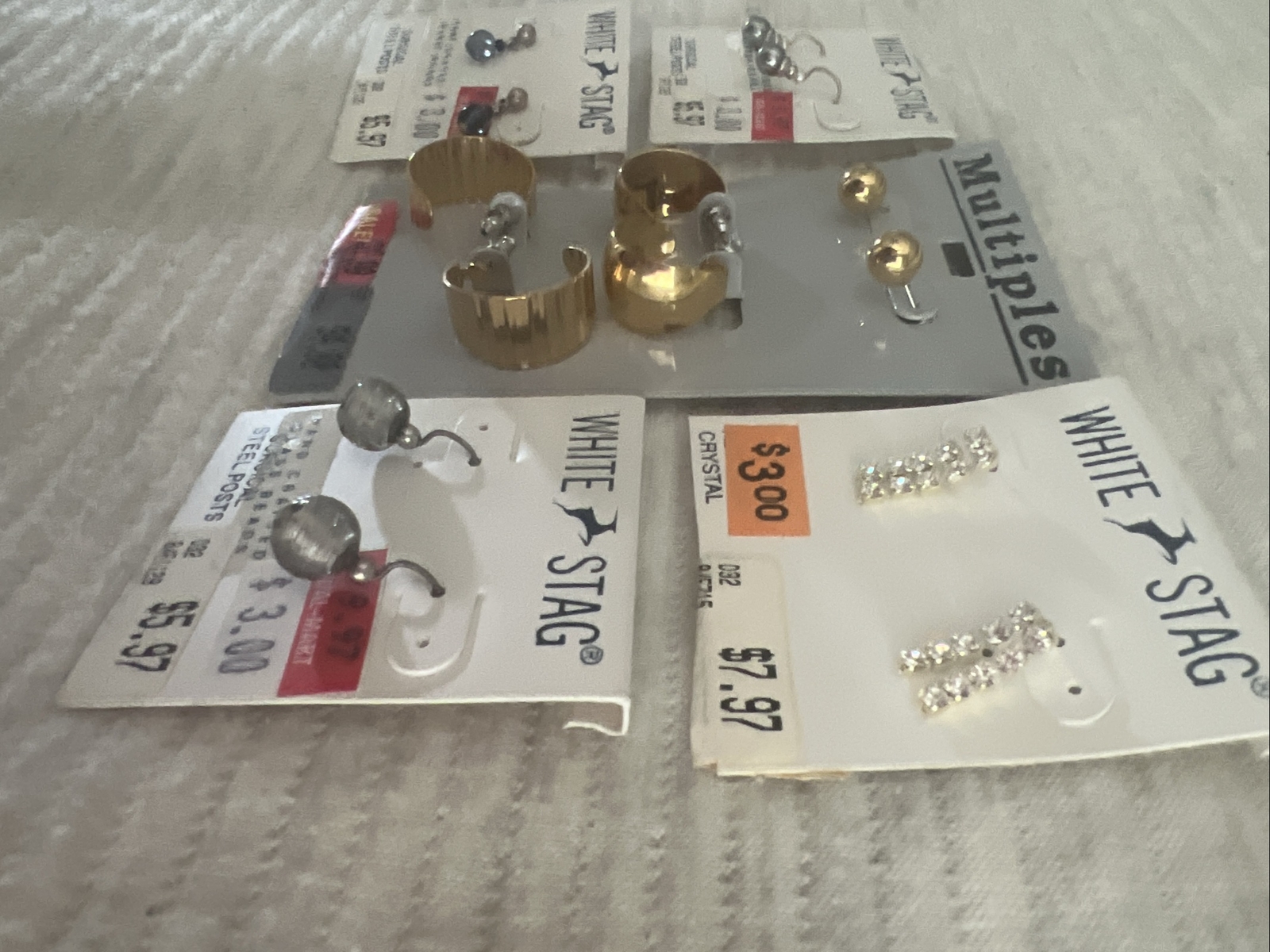 Vintage 90s White stag Earring Lot Wal-mart Pearl Crystal Glass Lot Of 5 ..