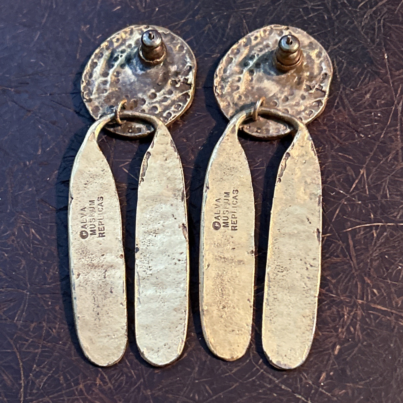 ALVA Museum Replicas WALKING SUN Gold Tone Pierces Dangle Earrings *Vintage*