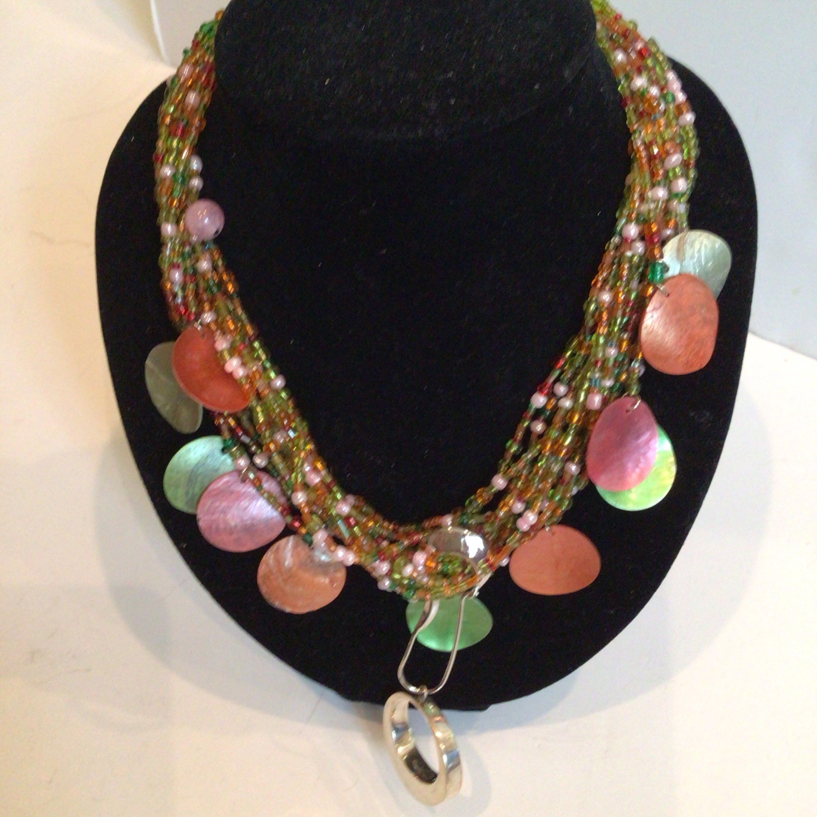 SPECIAL SEBBAG VON MUSULIN NECKLACE STERLING FLOWER W/GORGEOUS GLASS BEADS 20”