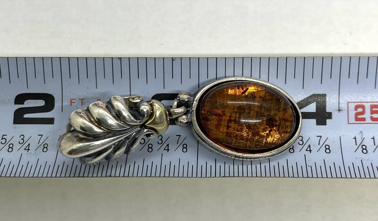 Vintage Italy Signed M Sterling Silver Amber Clip On Earrings 14.03g
