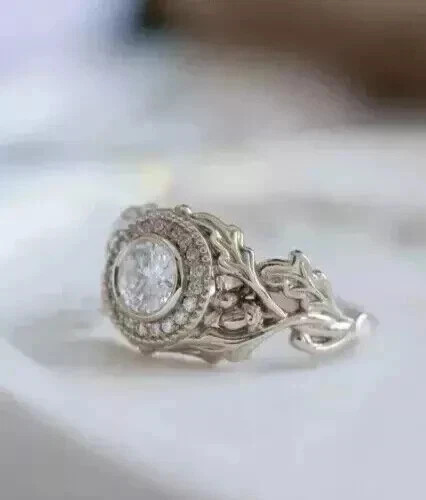 2Ct Art Deco Vintage Style Lab Created Diamond Engagement 14K White Gold FN Ring