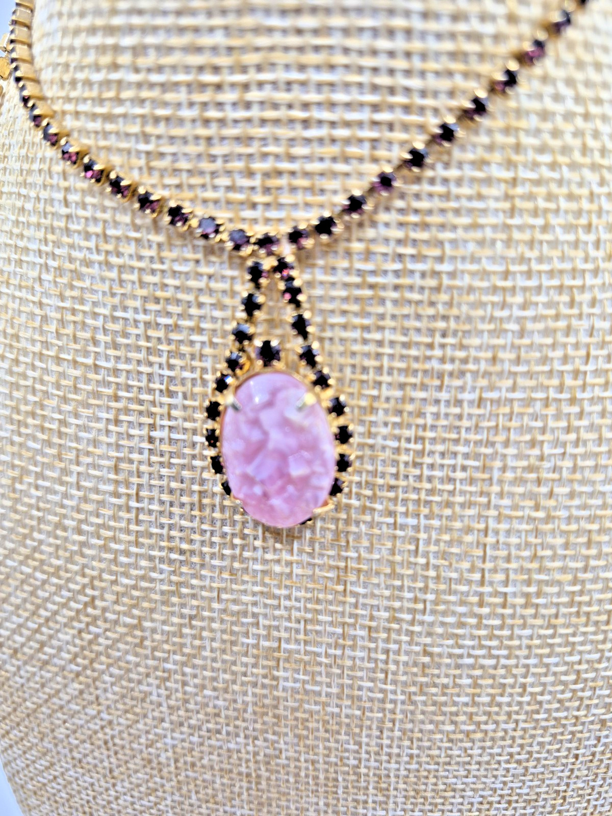 VTG CELEBRITY NY Necklace Bracelet Pink Geode/Pink Druzy w/ Purple Rhinestones