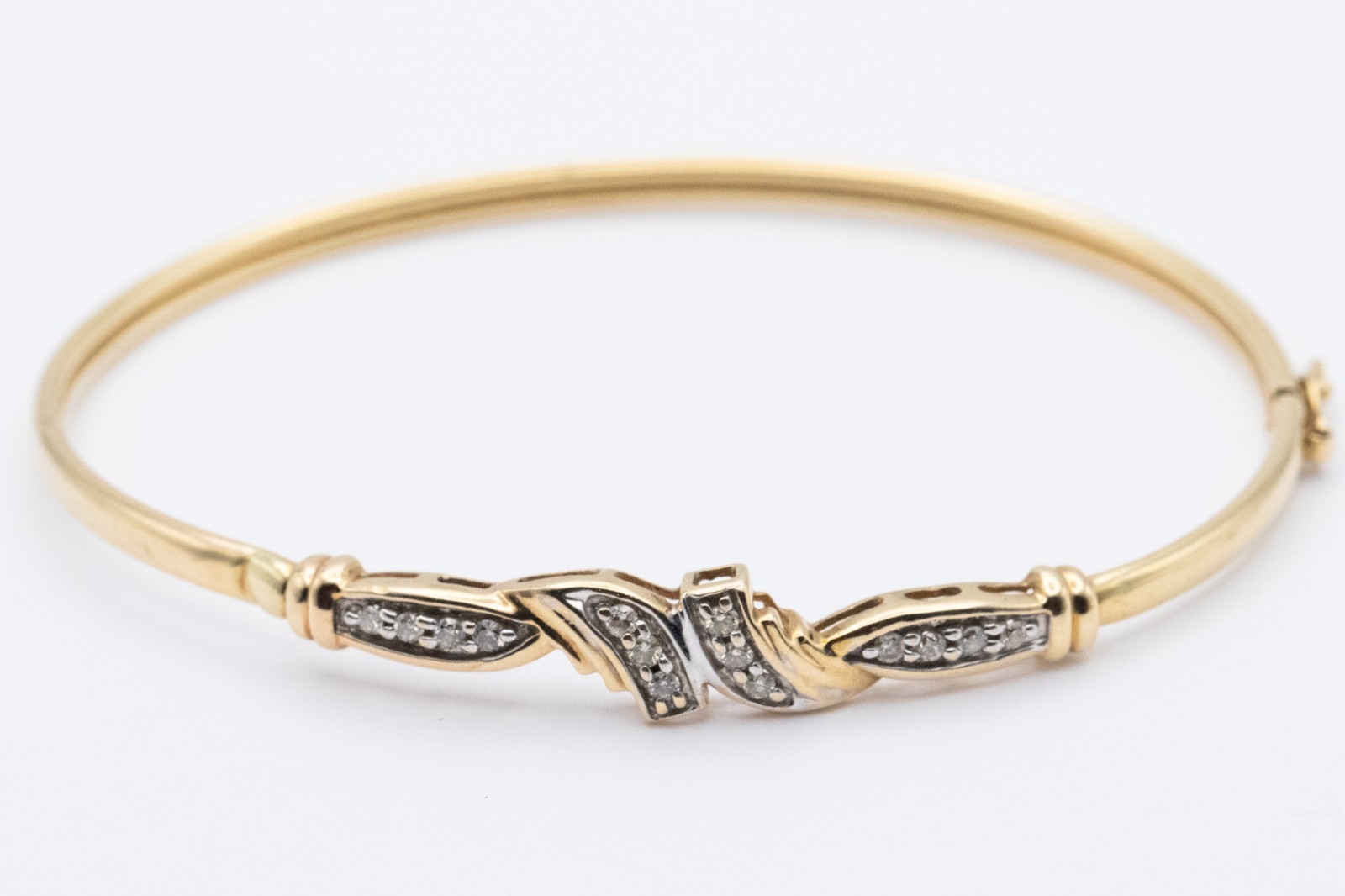 10K Yellow Gold Two Tone Hinged Bangle Bracelet 6g Vintage
