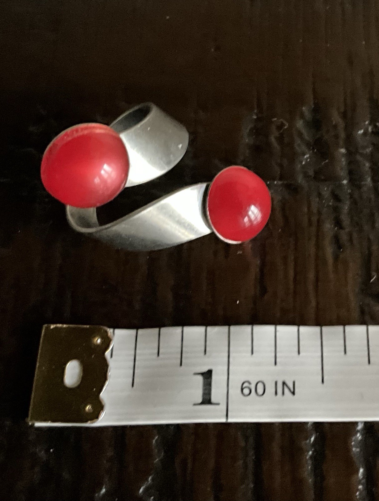 Vintage Modernist Bypass Red Cabochon Ring Estate Jewelry