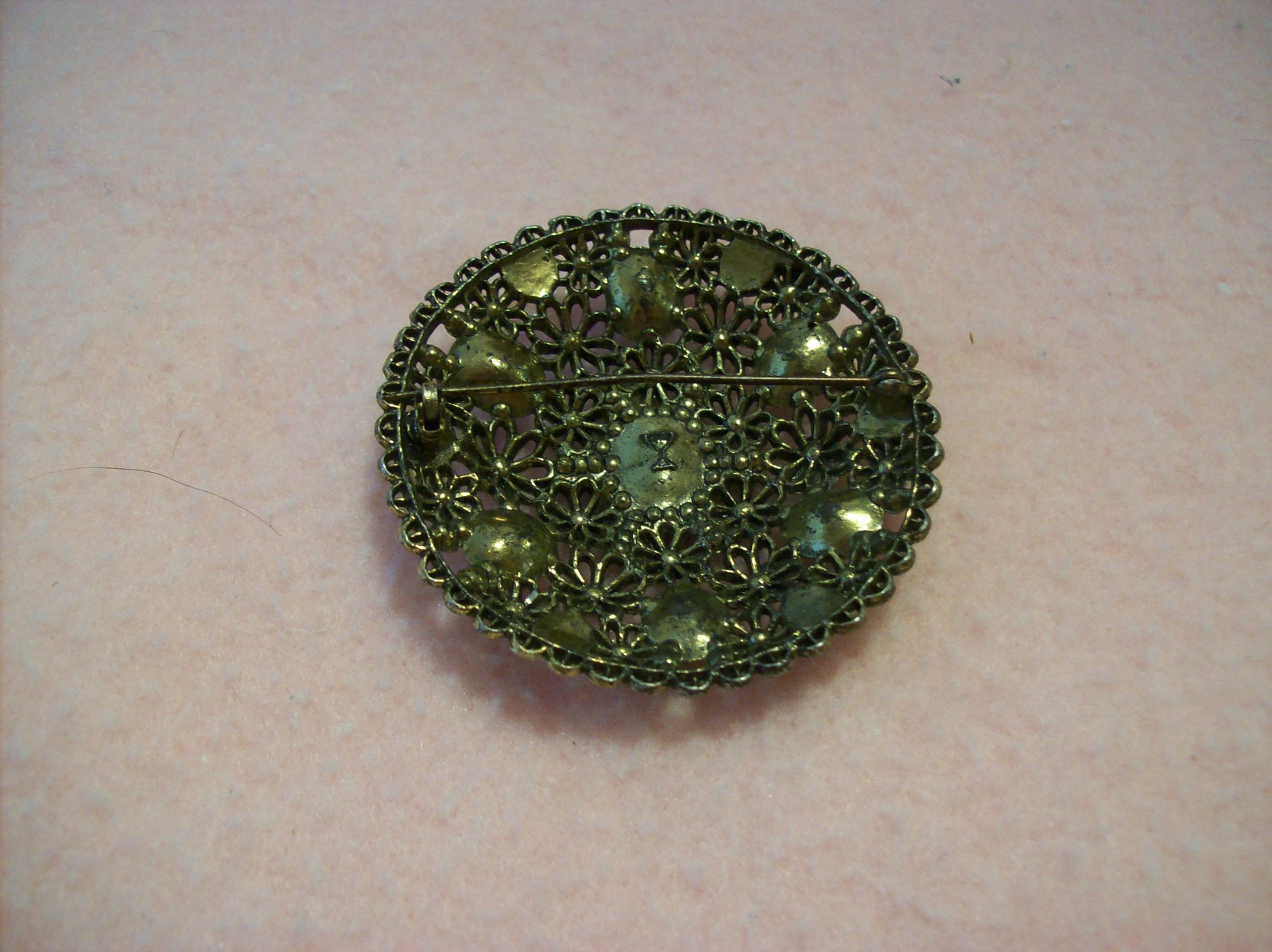 Brooch Antique New England Glass Works Filigree Large Multi-Color Rhinestones