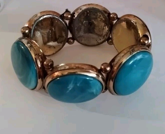 Vintage Intake 7.5 In. Mint Costume Jewelry Gold& FauxTurquoisBracelet