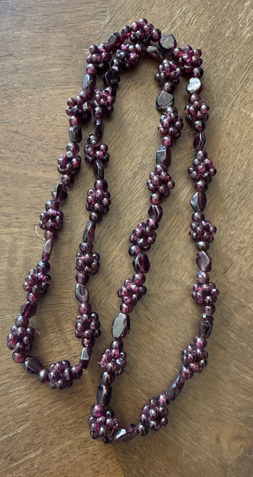 Art Deco Red Garnet Pyrope Necklace Cluster Beaded Berry Accents 26.5 Inches