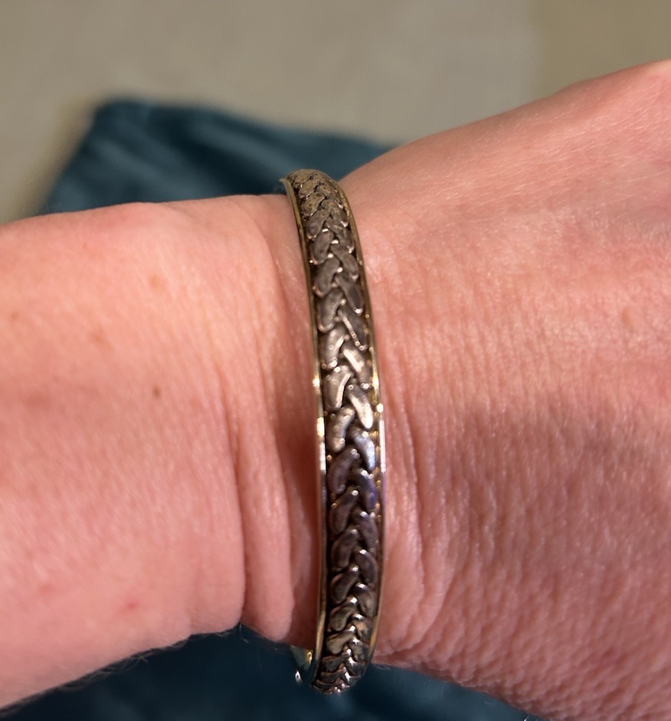 …Liz Claiborne…Gold Tone, Braided Silver Tone Design Bangle Bracelet…
