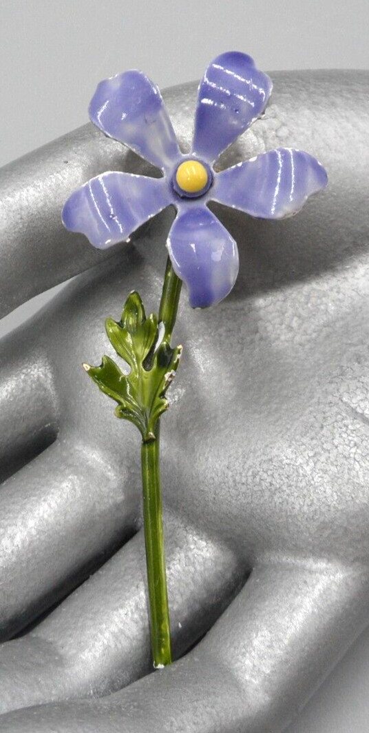 Vintage Flower Stem Brooch Periwinkle Vinca Blue Violet Purple Dimensional 3″
