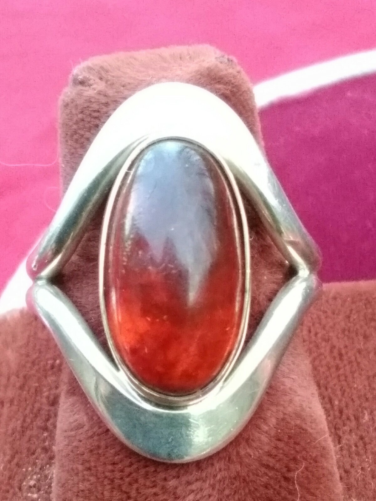 Vintage NEILS ERIK FROM 925 Sterling Modernist Amber Ring Size 6 Denmark