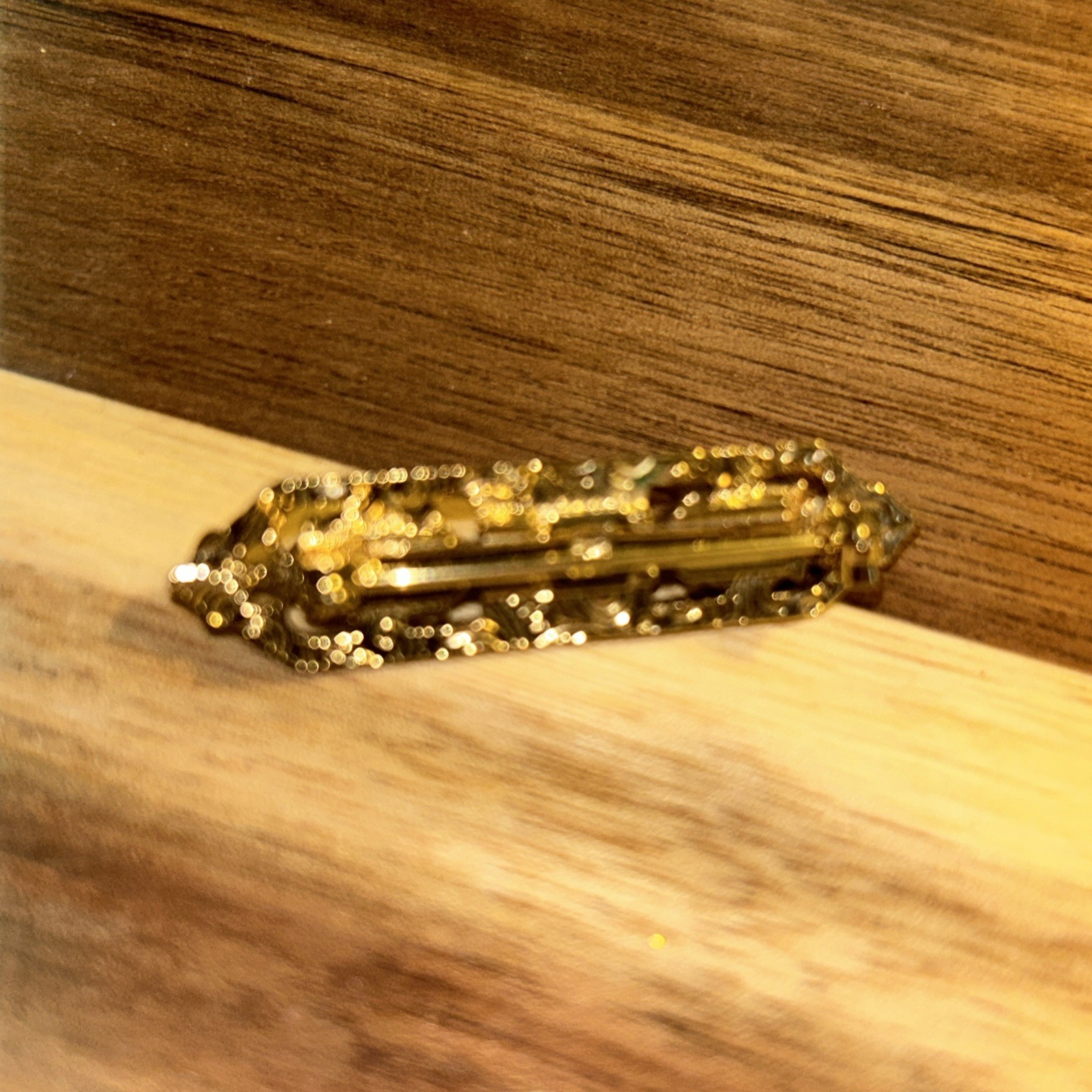 Vintage Faux Pearl and Gold Tone Pin Brooch About 1 3/4 Inches Long