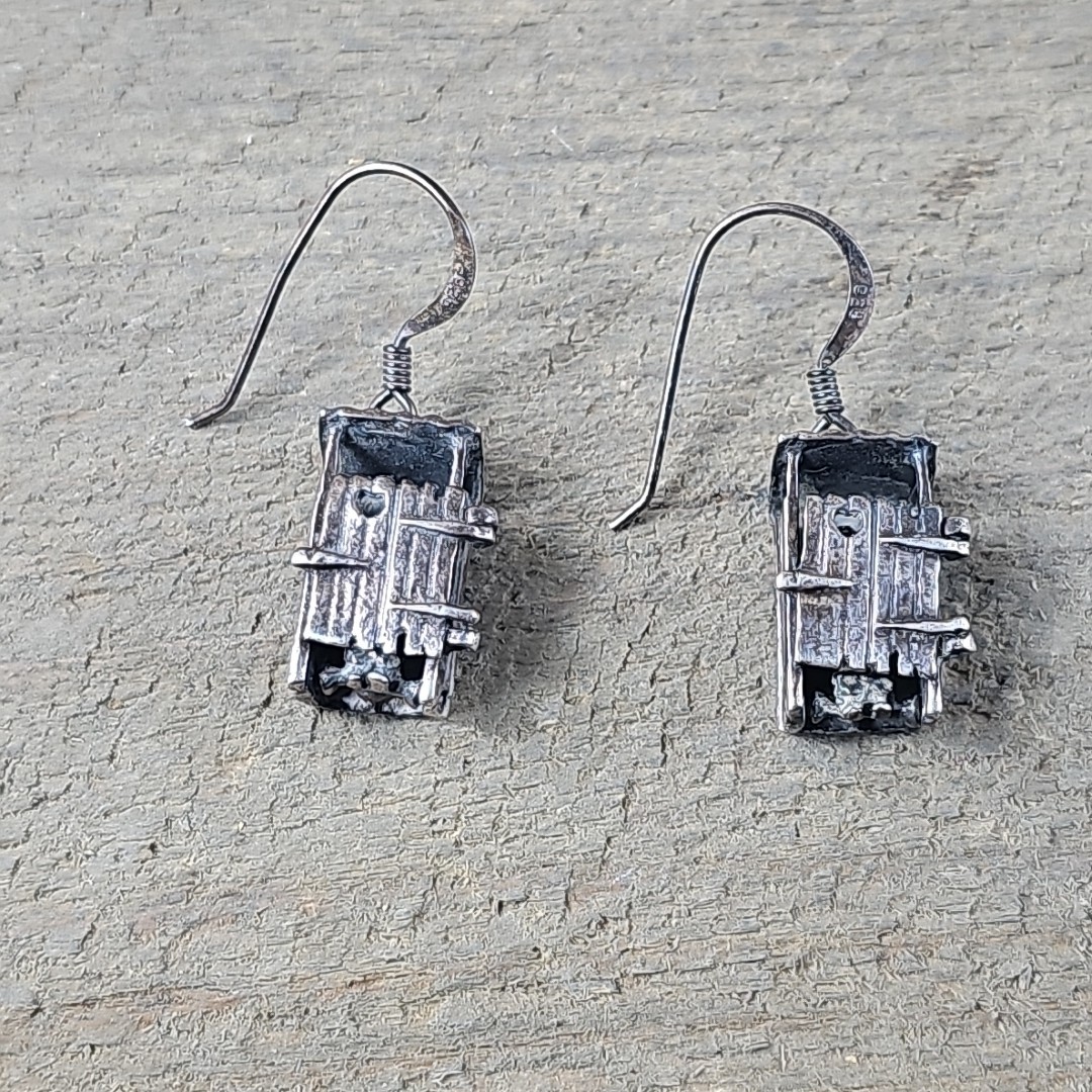 Vintage 1980’s 3D Sterling Silver .925 “Outhouse” Dangle Earrings Novelty