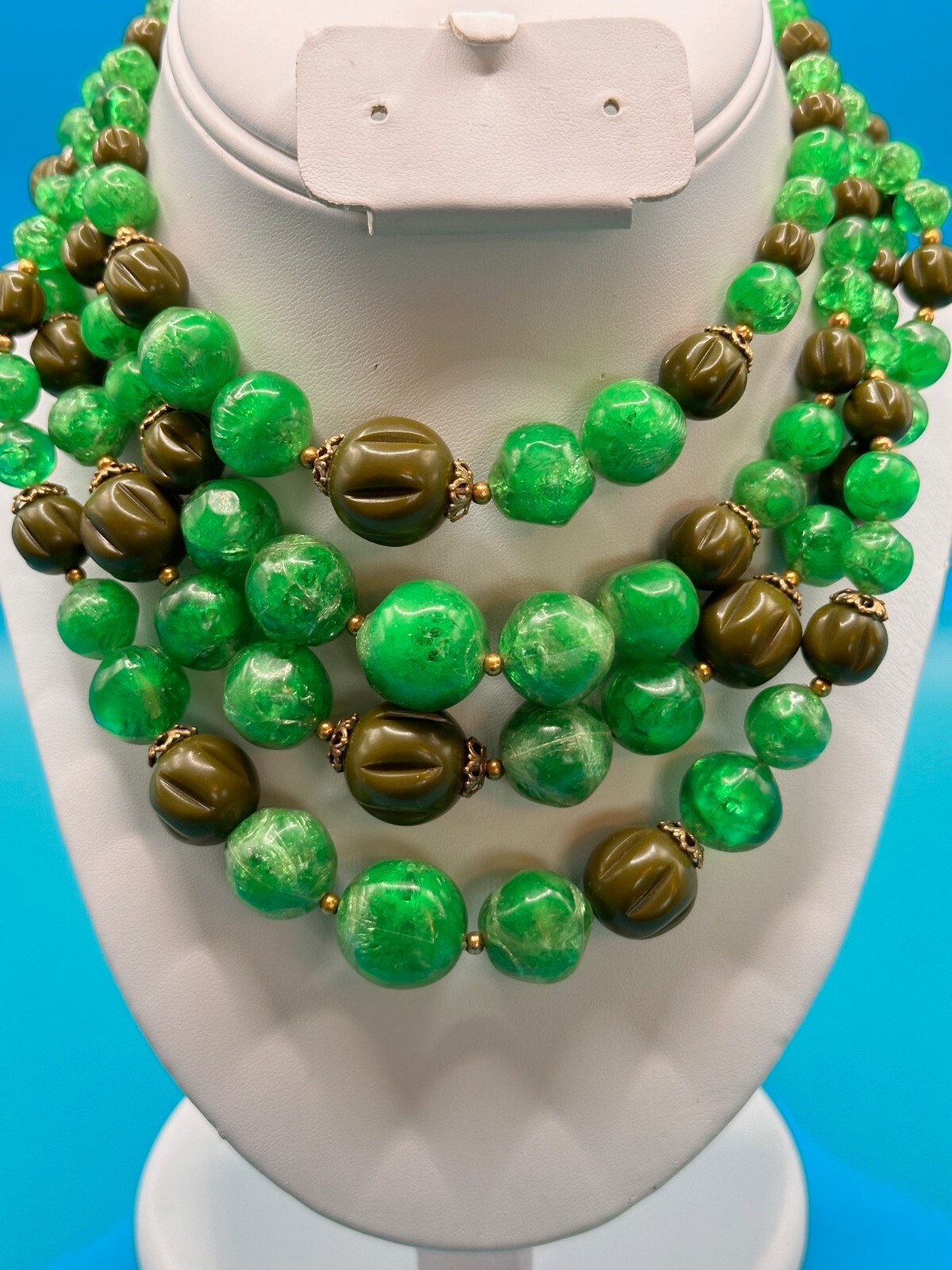 Arthur Pepper Necklace Vtg 4 Strands Shades Green Different Size Beads Signed