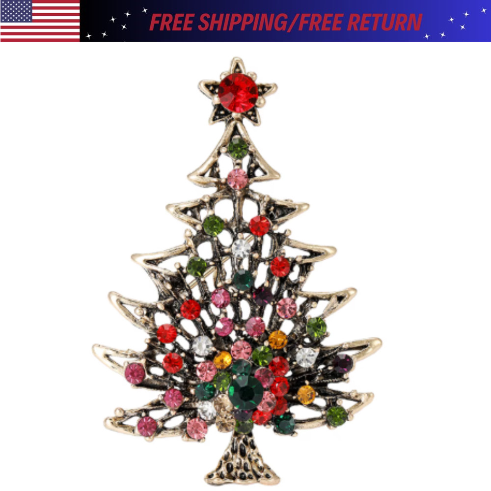 Vibrant Christmas Tree Enamel Brooch Alloy Rhinestone Mosaic Badge Pin Party New