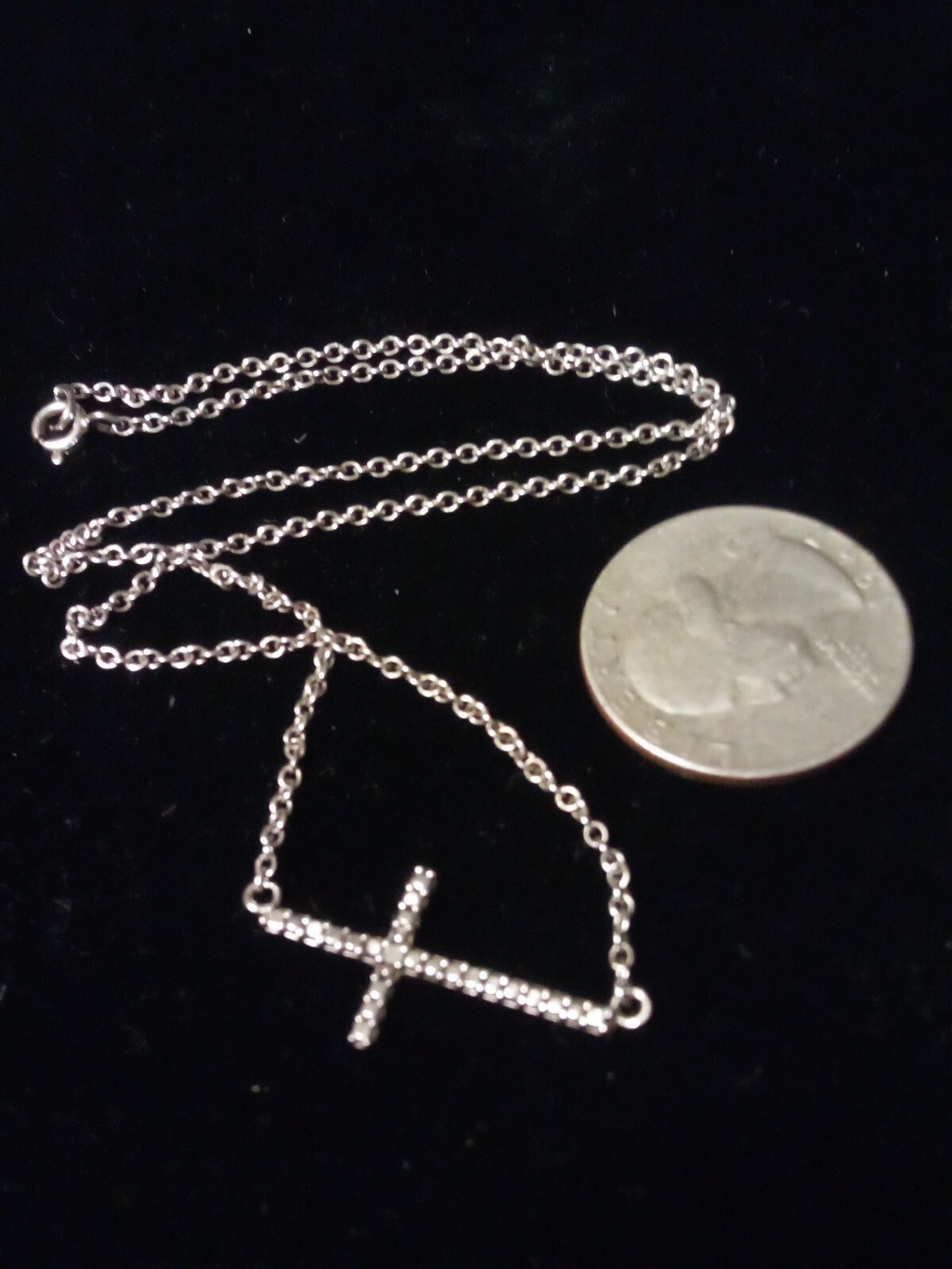 Vintage Sterling Silver Chain Necklace 15in W/ Cross Pendant Christian C17