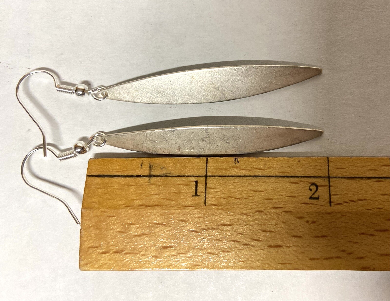 Vintage Green enamel on Silver long Dangle Pierced Earrings- 2″ long