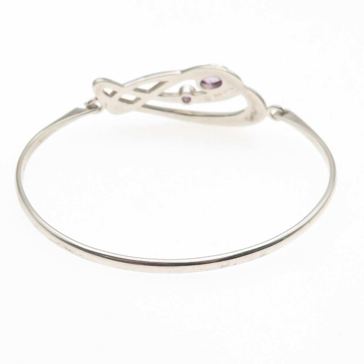 KIT HEATH Sterling Vintage 1990 Real Amethyst Modernist Bangle Bracelet 6.75″