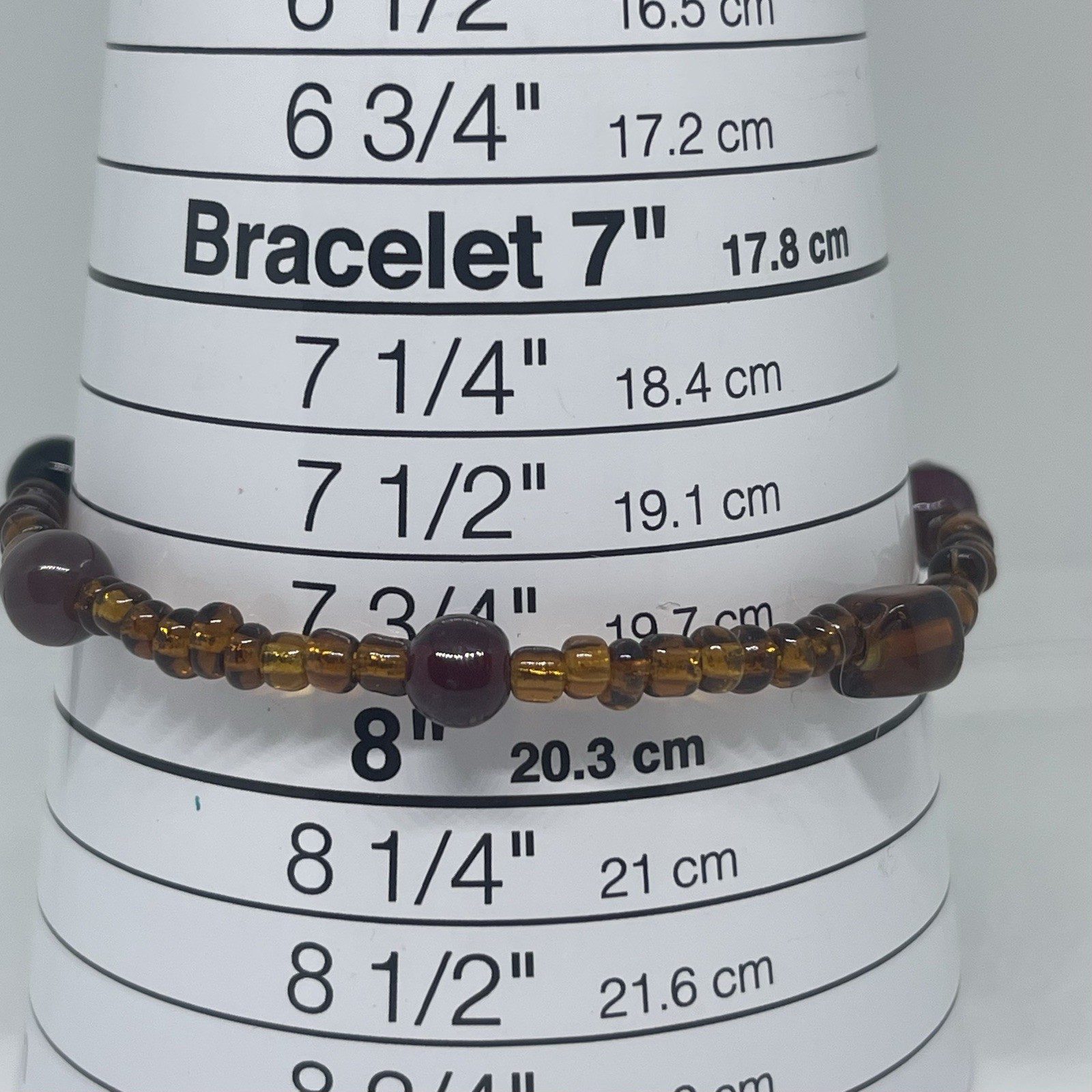 Vintage Earthy Boho Amber Beaded Bracelet Silver Tone Toggle Clasp Size 8”