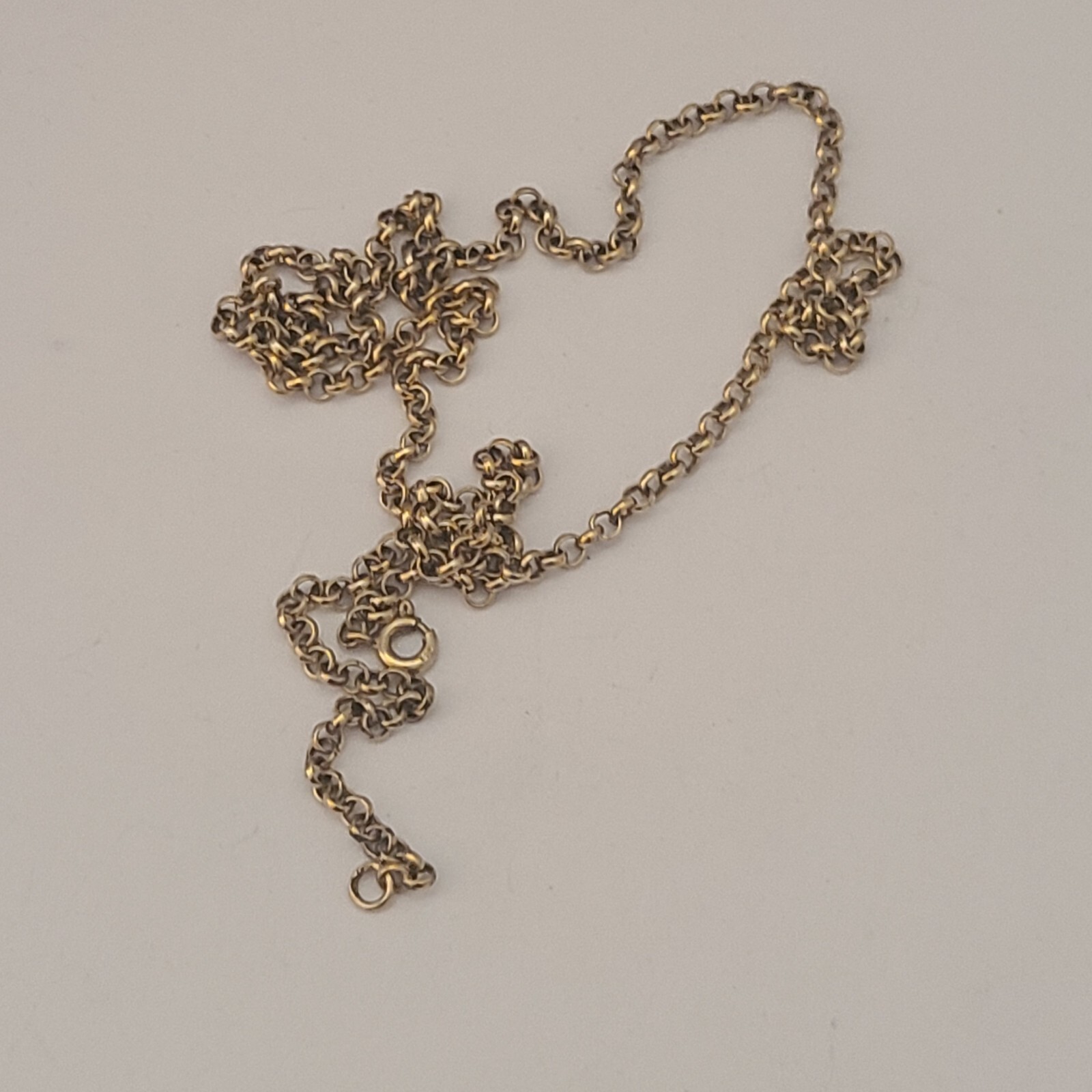 VINTAGE GOLD ON 835 STERLING SILVER 23.5IN LONG MODERNIST CIRCLE LINK NECKLACE