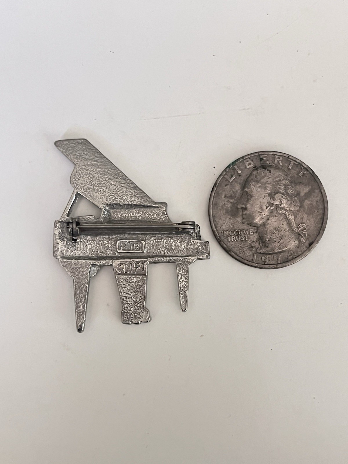 Vintage Pewter Grand Piano Brooch Pin. Signed Clift.
