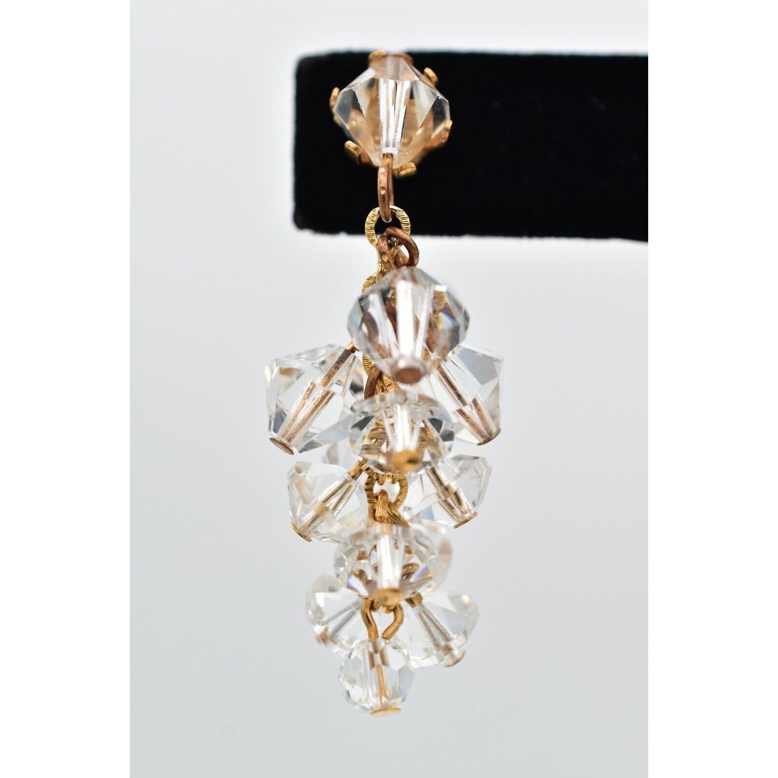 Vintage Clear Austrian Crystal Earrings Dangle Cluster Chain Drop Glam 1950s A24