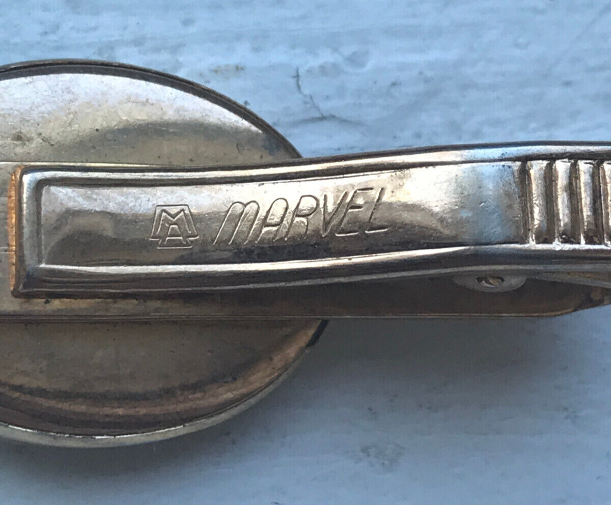 VINTAGE MARVEL FLY FISHERMAN RAINBOW TROUT SCENE TIE CLIP & CUFF LINKS