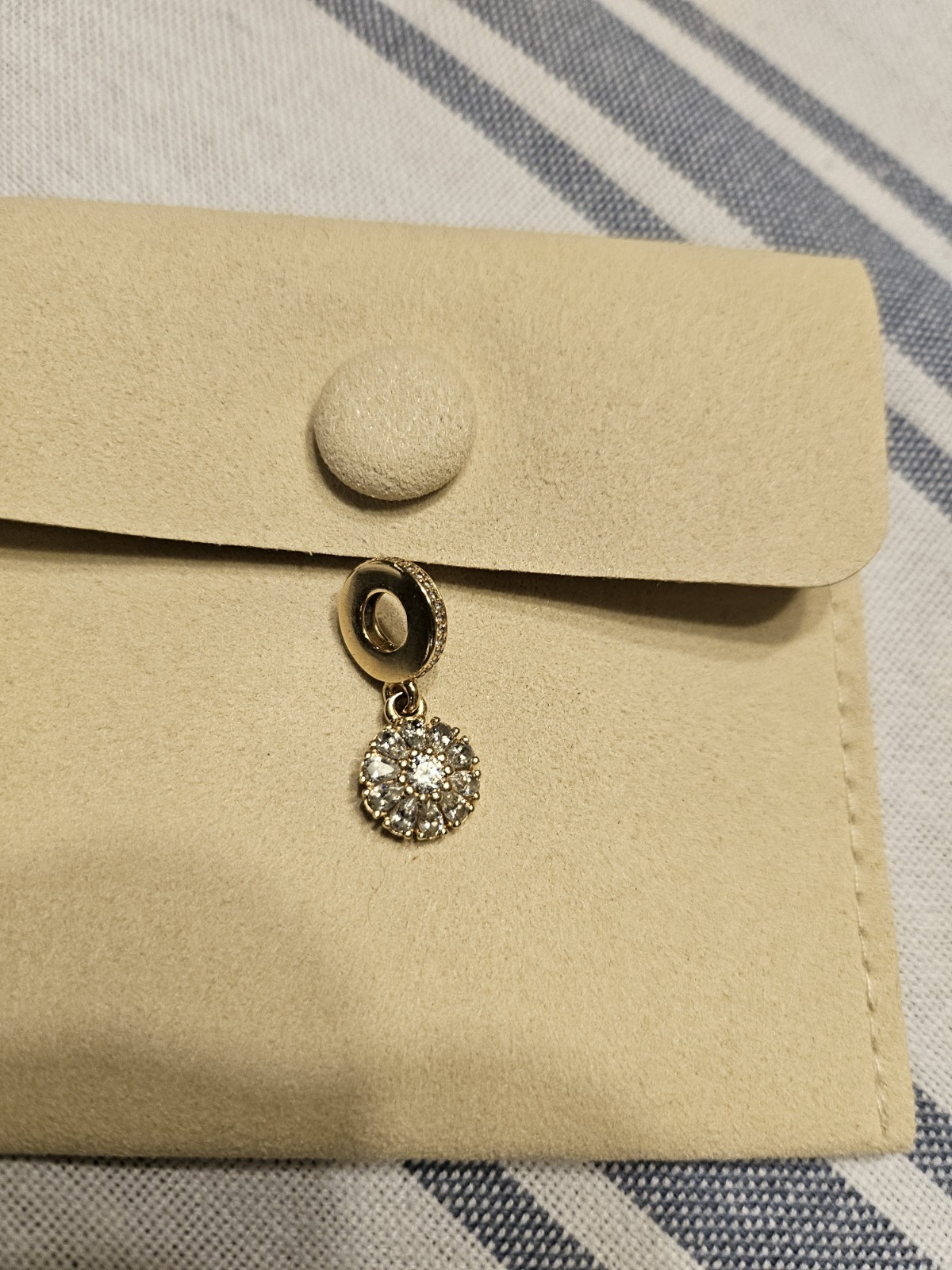 Pandora 14k Solid Y. Gold CZ Embellished Floral Drop Dangle Charm Retired 🌼