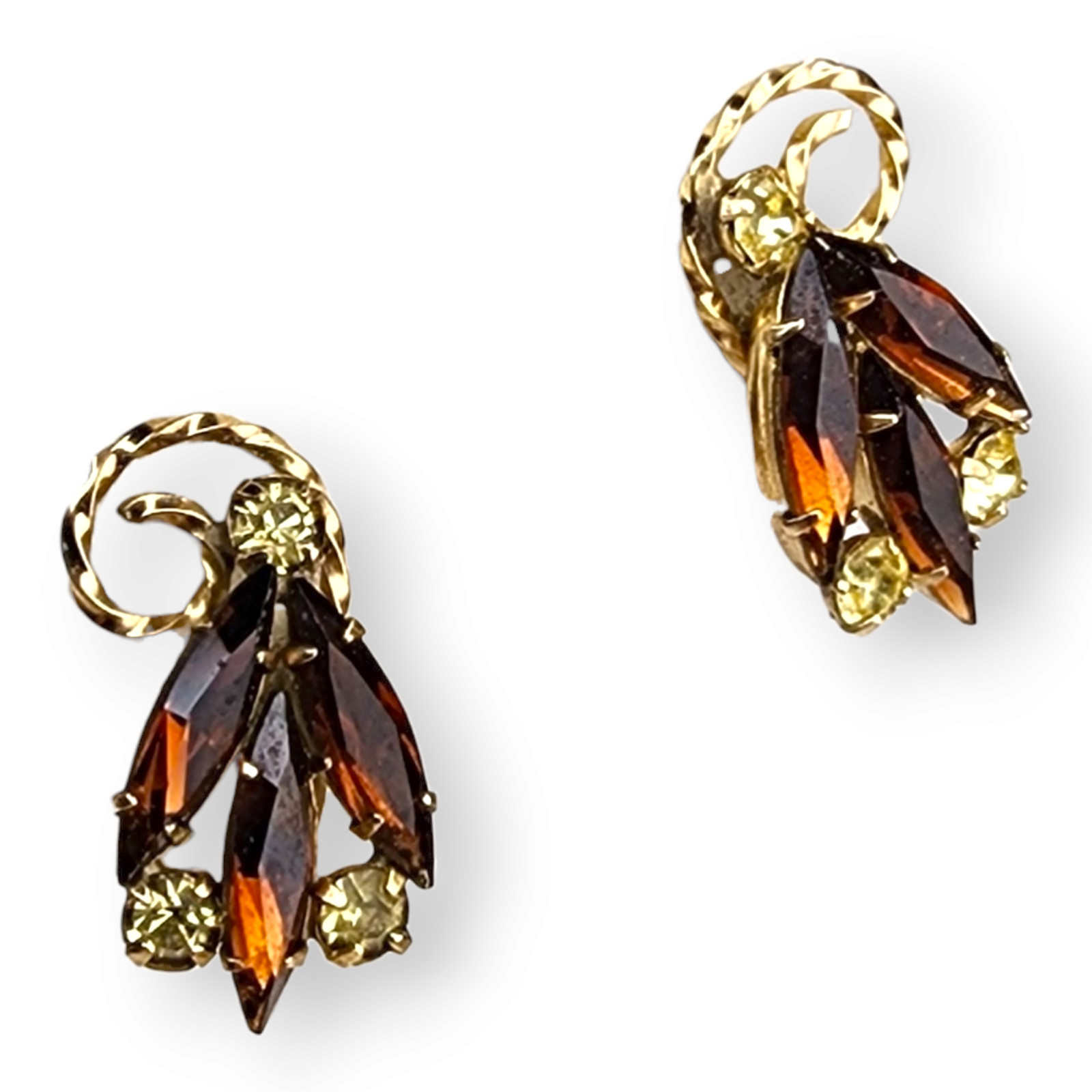 Vintage 1/20th Gold Filled Topaz and Clear Rhinestone Screw Back Earrings