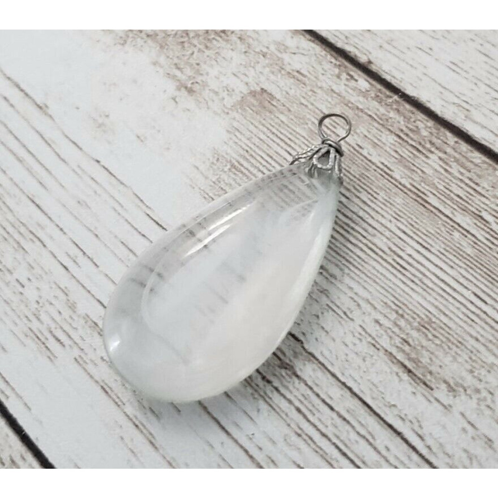Vintage Pendant Clear with Milky Swirls No Chain Included