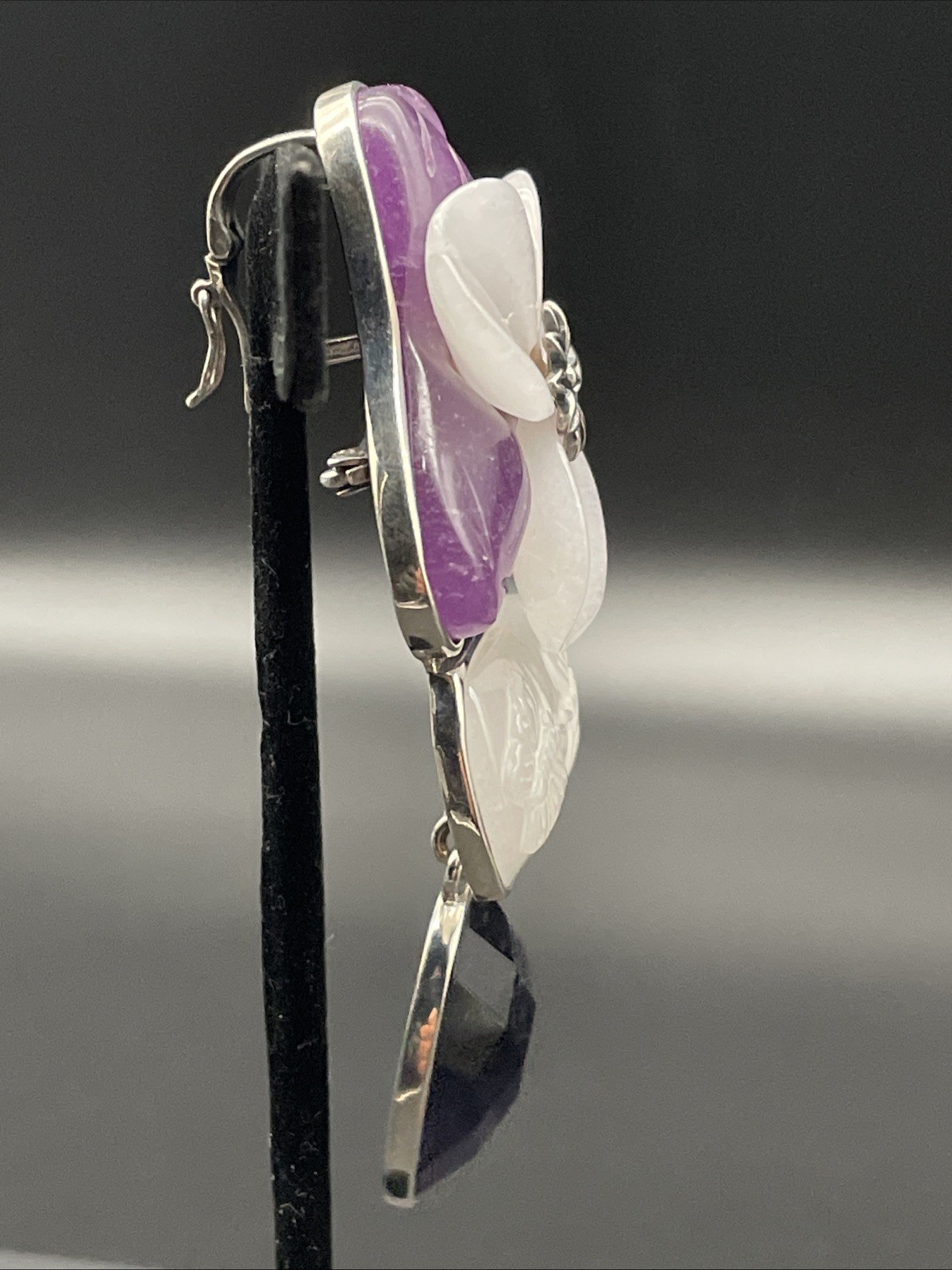 Amy Kahn Russell Silver Amethyst Flower Drop Enhancer Pendant Brooch VTG