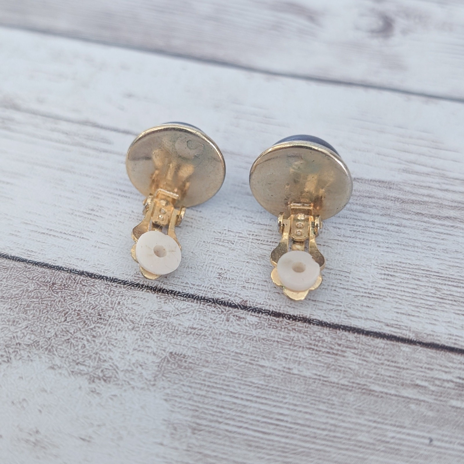 Vintage Clip On Earrings 5/8″ Domed Brown with Gold Tone Halo